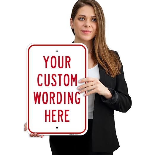 Custom Sign, Personalized Metal Signs, Customize for Office, Business, Workplace, office, Home, Airbnb, Delivery Signs, Outline Black, 12x18 Inches, Rust Free .063 Aluminum, Made in USA
