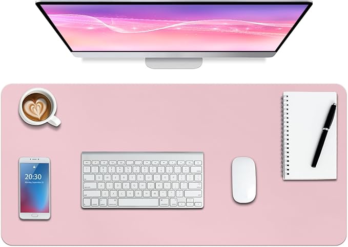 Boutilon Leather Desk Pad Protector,Non-Slip Mouse Pad,Laptop Desk Pad,Office Mouse Mat,Waterproof Leather Desk Blotter,Desk Writing Pad for Office and Home (XXL-Light Pink,47.2"x 17")