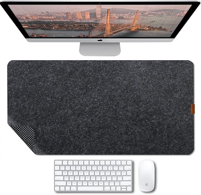 Bright Stone Felt Desk Mat,Non-Slip Mouse Pad, 35.4"x15.7" Office Supplies Desk Protector, Desk Accessories for Home and Office (Black)