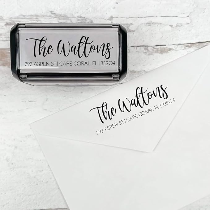 Self Inking Modern Address Stamps | Custom Return Address Stamper (Playful Script, Large)