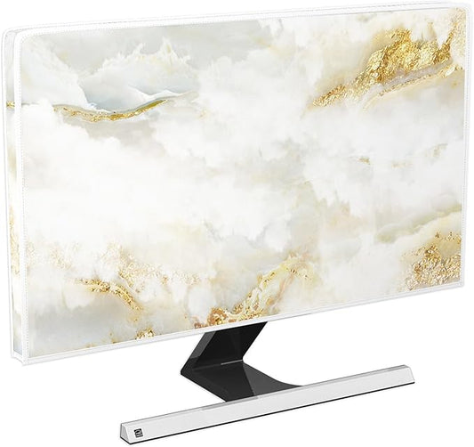 Baocicco White Gold Waterproof TV Display Screen Cover with Abstract Texture Marble Design 58, 59, 60 Inch Television Covers Sleeve Compatible with LCD LED PC Desktop and Home Hanging TV