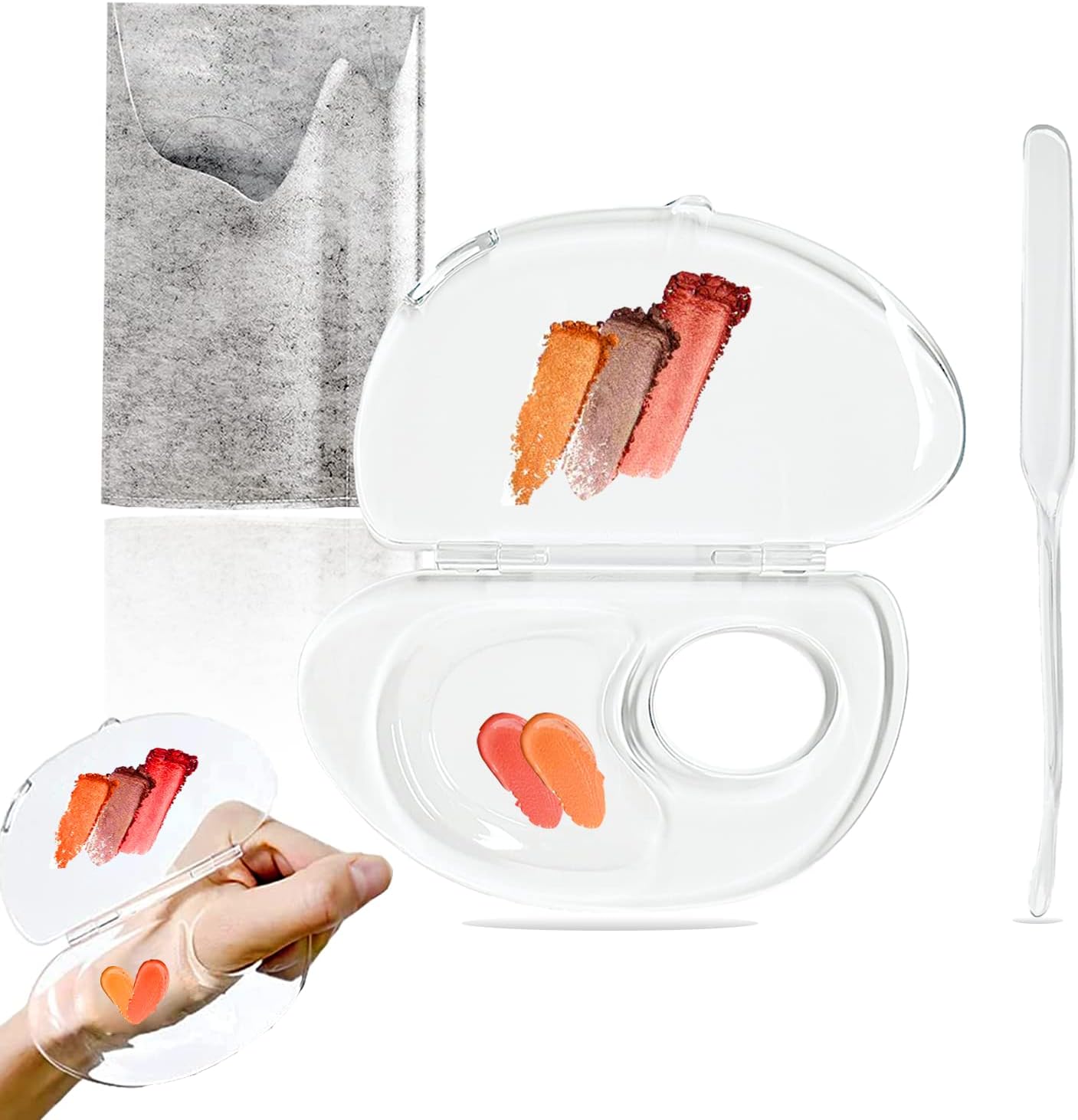 180 Degree Folding Acrylic Makeup Mixing Palette, Plastic Foundation Makeup Facial Palette with Felt Bag, Transparent Spatula Tool for Eyeshadow Liquid Foundation Cosmetic Pigment Mixing