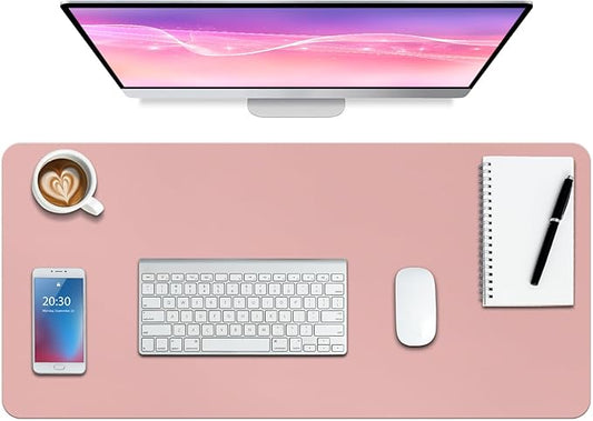 Boutilon Leather Desk Pad Protector,Non-Slip Mouse Pad,Laptop Desk Pad,Office Mouse Mat,Waterproof Leather Desk Blotter,Desk Writing Pad for Office and Home (XXL-Pink,47.2"x 17")