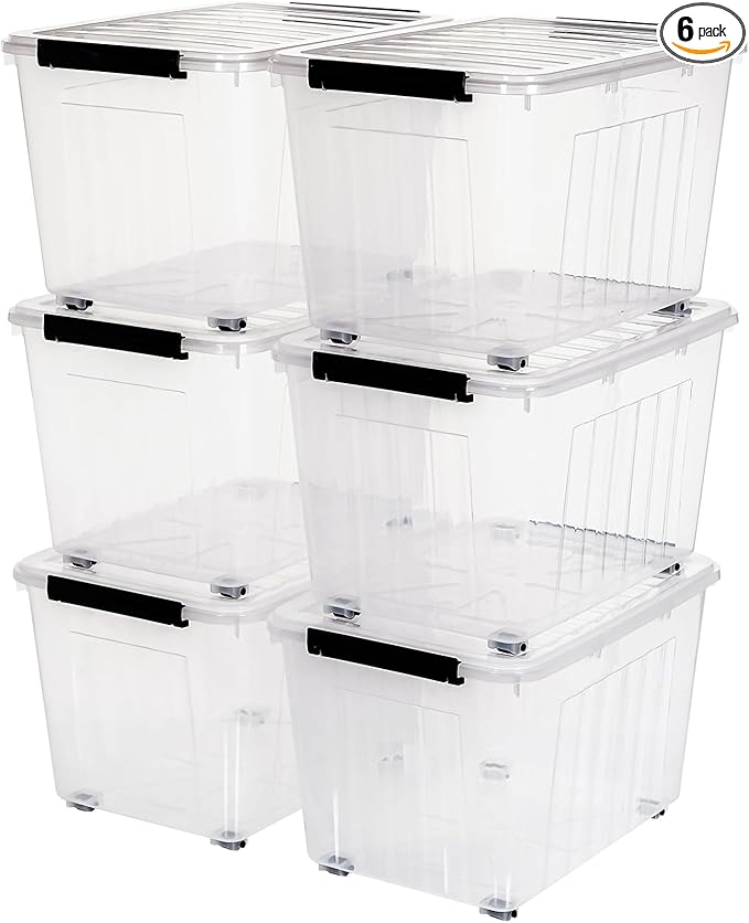Citylife 82 QT Clear Plastic Storage Bins with Lids Stackable and Nestable Storage Boxes with Lids Large Plastic Storage Containers for Garage, Closet, Kitchen, 6 Packs