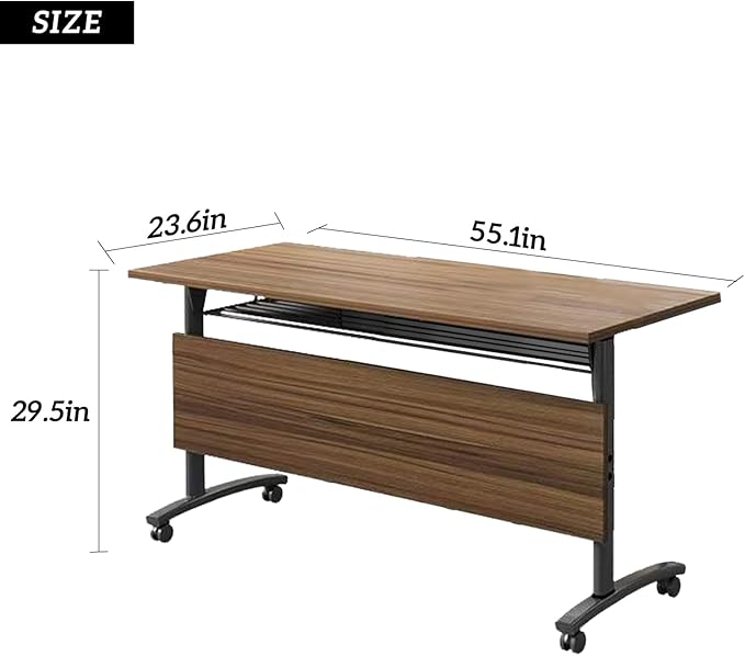 Folding Conference Table,Large Conference Room Table for 12 People,Flip Top Mobile Training Tables,Rolling Meeting Table with Caster Wheels,Foldable Seminar Meeting Room Tables for Office(4 55.1in)