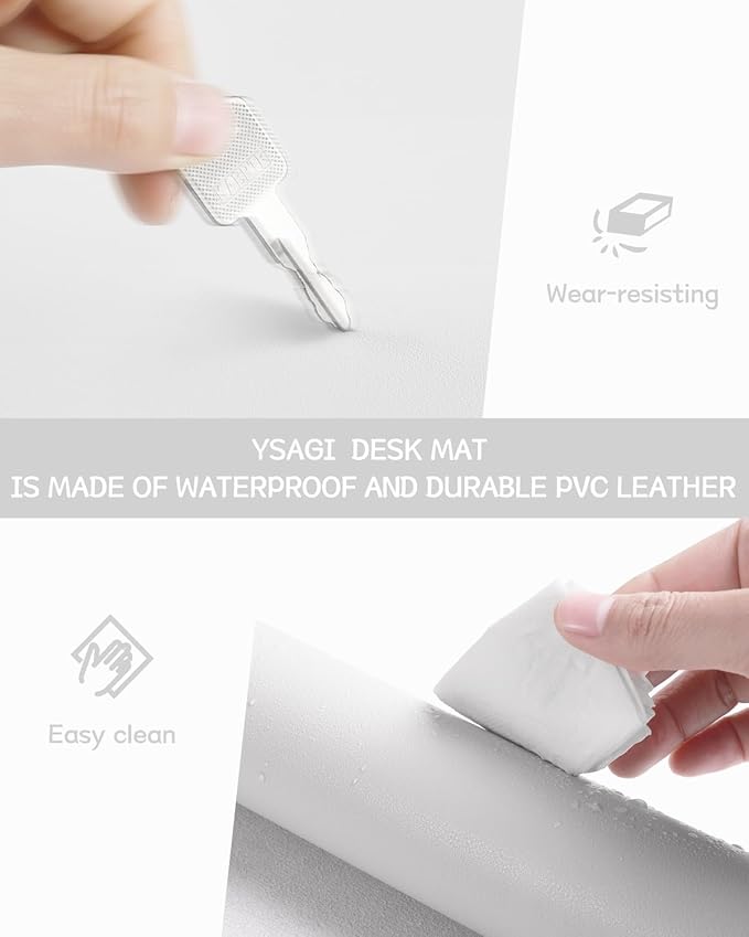 YSAGi Non-Slip Leather Desk Pad, Waterproof Laptop Computer Desk Keyboard Mat, Table Protector Blotter Mat, Large Mouse Pad for Office/Work/Home/Decor(White, 31.5" x 15.7")