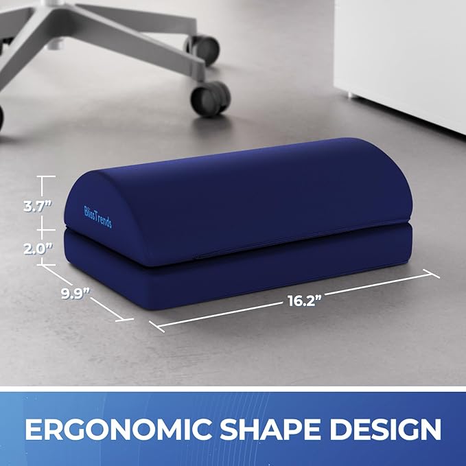 BlissTrends Foot Rest for Under Desk at Work-Versatile Foot Stool with Washable Cover-Comfortable Footrest with 2 Adjustable Heights for Car,Home and Office to Relieve Back,Lumbar,Knee Pain-Blue