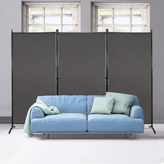 MAYOLIAH Partition Room Dividers 3 Panel Folding Privacy Screens 6 Ft Tall Portable Office Walls Dividers for Room Separator 102"x20"x71", Grey