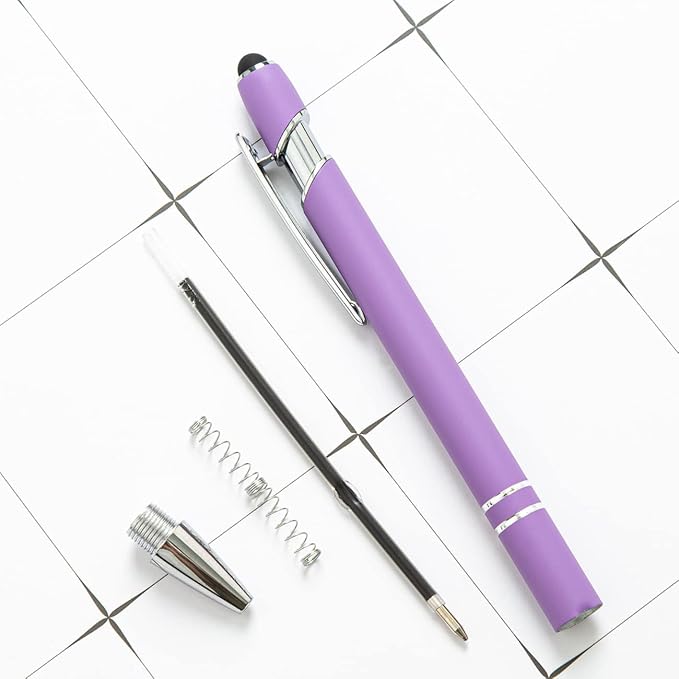 HEYZARDA Personalized Pens with Name Text Logo Custom Ballpoint Pen for Business Office Events with Stylus for Touchscreen 100 Pcs Dark Purple