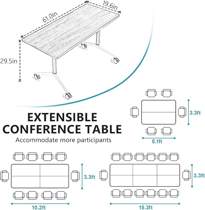 Goakwwuz Conference Room Table, Folding Conference Tables,Thicken Grey Tabletop,Flip Top Wooden Seminar Meeting Room Table for Conference Room Offices (6, Black+White, 61.0“)