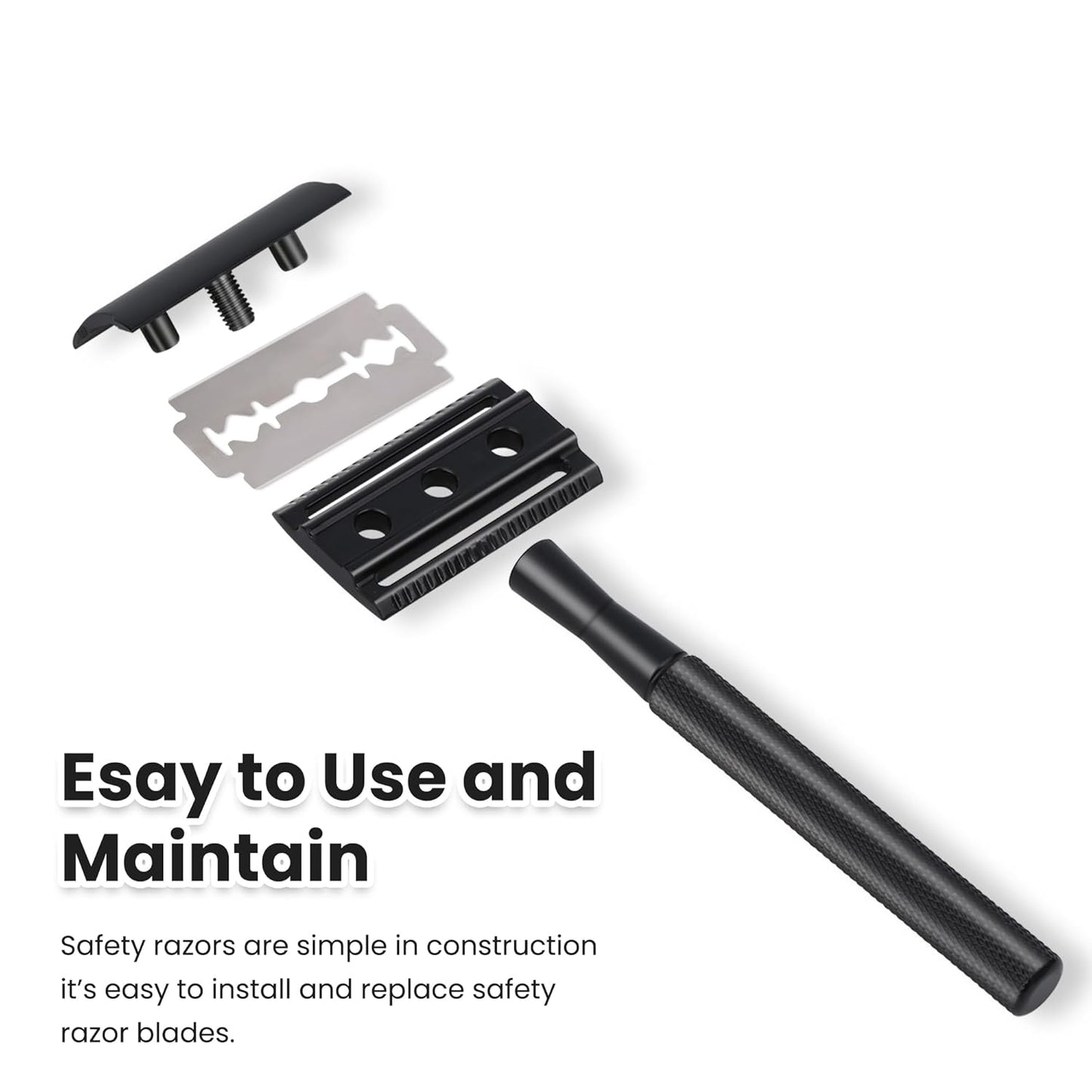 Double Edge Safety Razor With 10 Premium Stainless Steel Blade Reusable Safety Razors For Men Shaving Razor, Smooth Wet Shave Experience, Gun Black