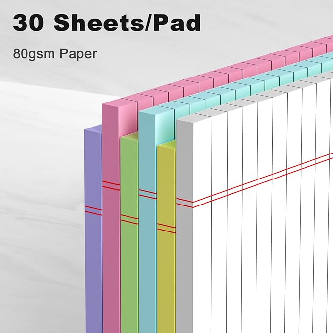 Small Note Pads 5x8" – 6 Vibrant Colors Notepad, College Ruled, 30 Sheets Each | Perfect for Work, School & Creative Notes! Legal Pads 5 x 8 Perforated Narrow Ruled Pads of Paper (Multicolor 6)