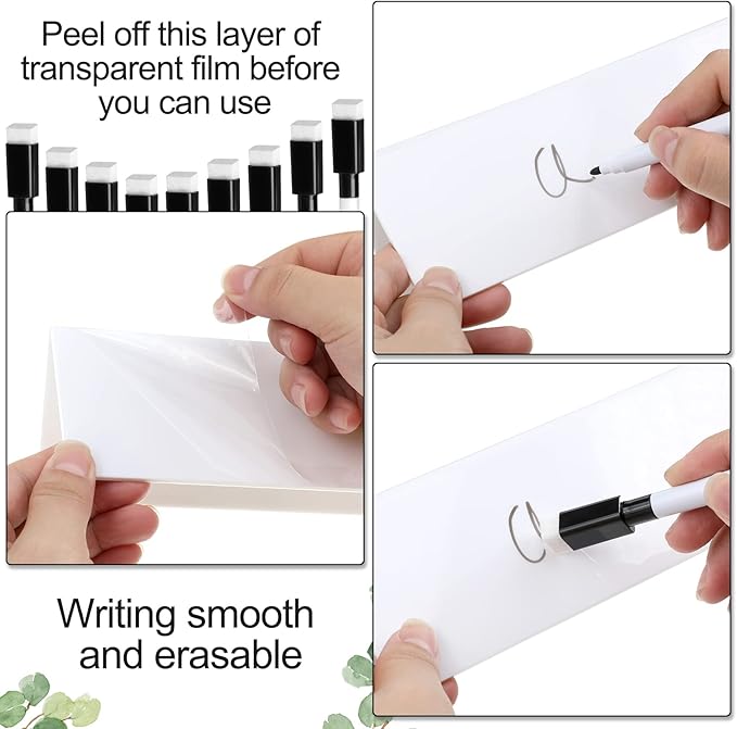 Fainne 20 Sets Dry Erase Name Tent Cards with Black Markers 8.7 x 2.8 x 1.9 Inches White Reusable Name Plate Wipe Clean Desk Tags Sign for Classroom Table Office Conference Meeting Weddings