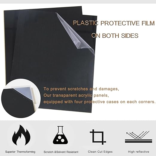 2 Pieces Black Acrylic Sheet, 16 x 20 Inch 1/8 Inch Thick, Black Cast Plexiglass Sheets for DIY Display, Handcraft, Home Decor, Painting, Display Stand, Photo Frame, Easy to Cut