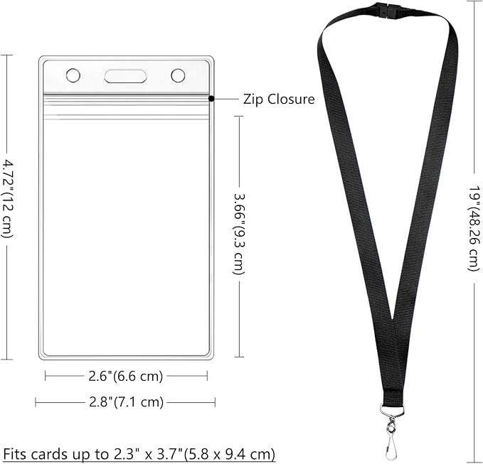 24-Pack Black Breakaway Lanyards with Waterproof Badge Holders, Polyester Neck Straps for ID Cards, Events, Office, and Schools
