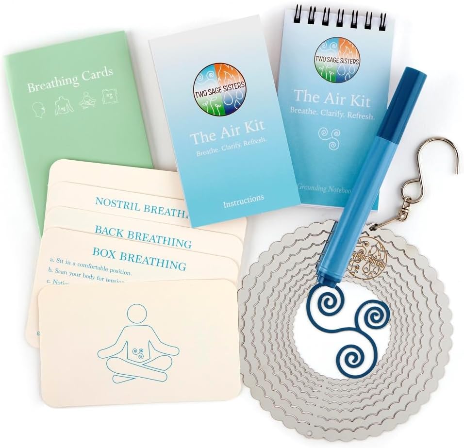 The Air Kit by Two Sage Sisters - Self Care Kit with Airspinner, Breathing Cards, Notebook, and Marker, Pamper and Self Care Gifts for Women, Womens Care Package for Mindfulness and Relaxation