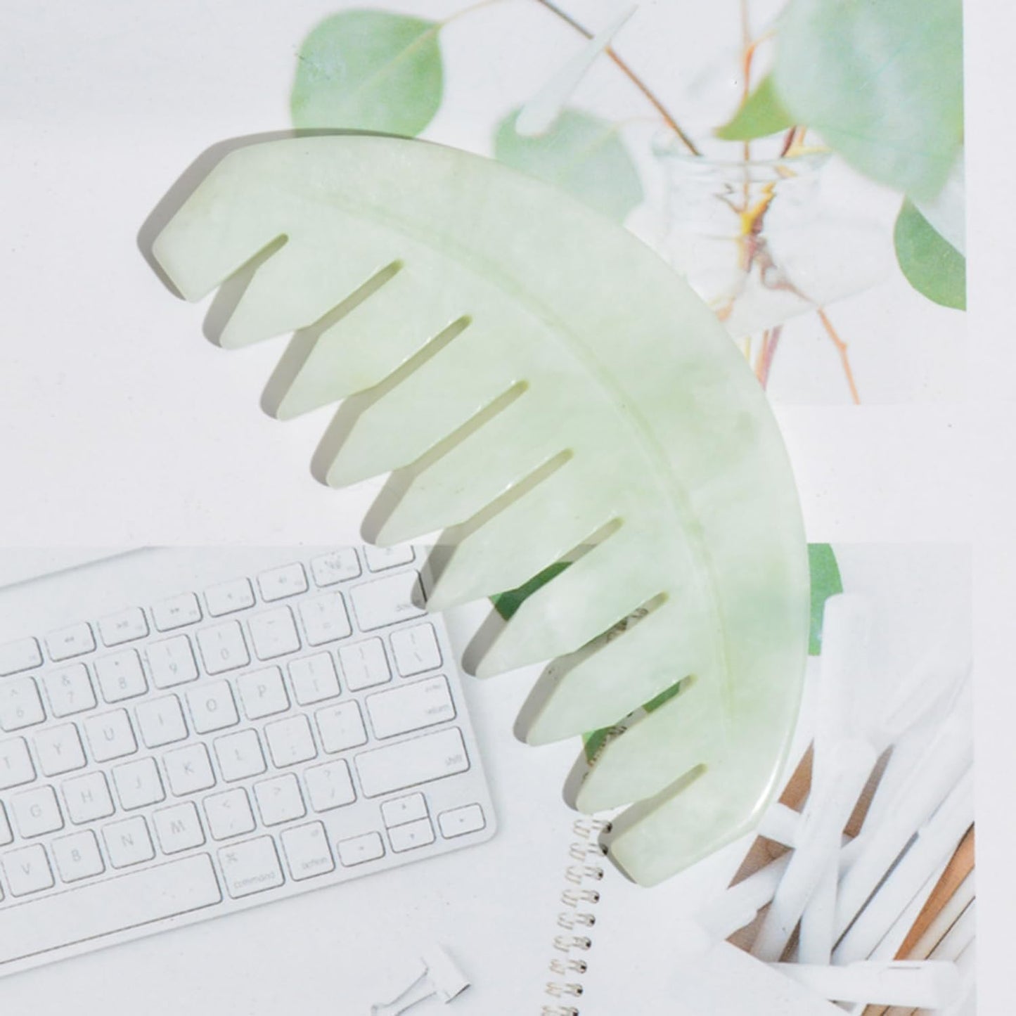 BoAn Natural Jade Head Massager, 2 Pcs Multi-Functional Massager for Head Caring and Acupoint Treatment, Guasha Scraping Scalp Comb