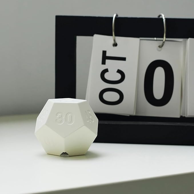 Mini 12 Sided Cube Timer, 11 Preset Times Pomodoro Timer for Enhanced Productivity. Ideal for ADHD Management, Workout, Study & Kitchen Cooking. Easy to Use（White）