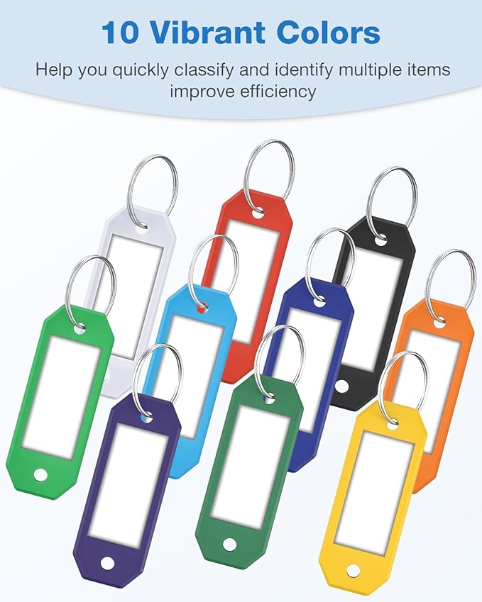 ttstar Hexagon Key Tags with Labels – 10 Pack Color-Coded Keychain Tags with Ring, Writable Label Window for Key Organization, ID and Name Tags for Home or Office