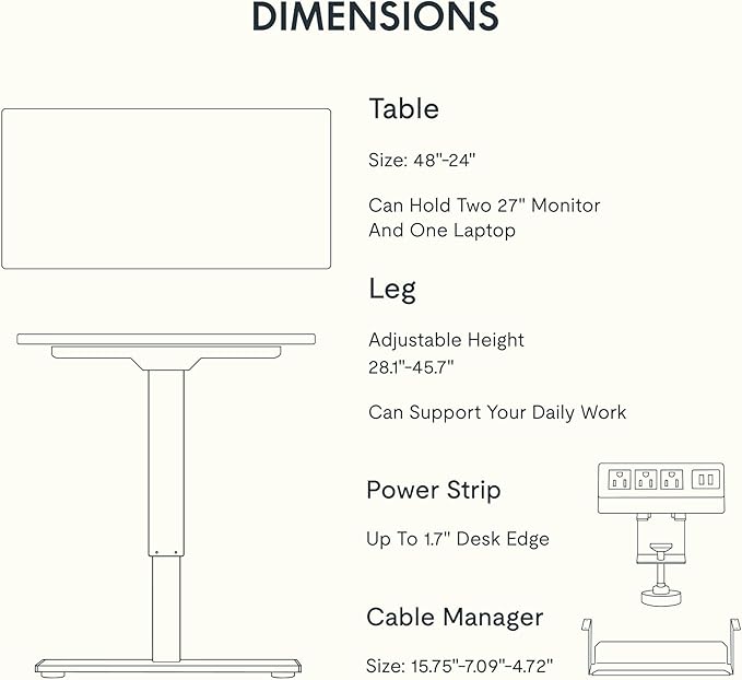 FLEXISPOT EN2 Whole-Piece Standing Desk with Clamp Power Strip, 48 x 24'' Electric Stand Up Height Adjustable Desk with Cable Management (Gray Frame + 48" Marble Gray, 2 Packages)