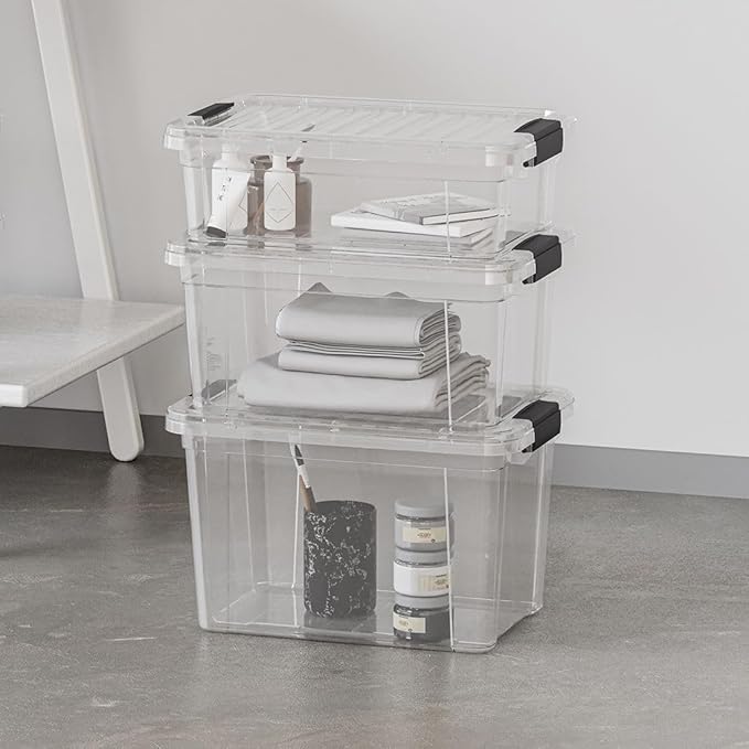 Superio Clear Storage Box with Lid, 2.5 Quart Plastic Container Bins for Organizing, Stackable Crates, BPA Free, Non Toxic, Odor Free, Organizers, 4 Pack