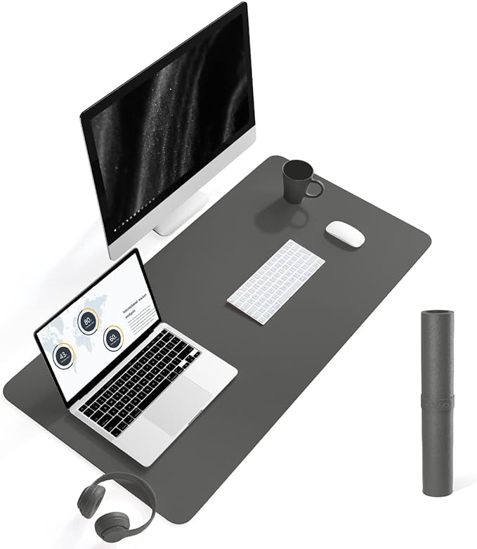YSAGi Non-Slip Leather Desk Pad L Size, Waterproof Laptop Computer Desk Keyboard Mat, Table Protector Blotter Mat, Large Mouse Pad for Office/Work/Home/Decor(Dark Gray, 35.4" x 17")