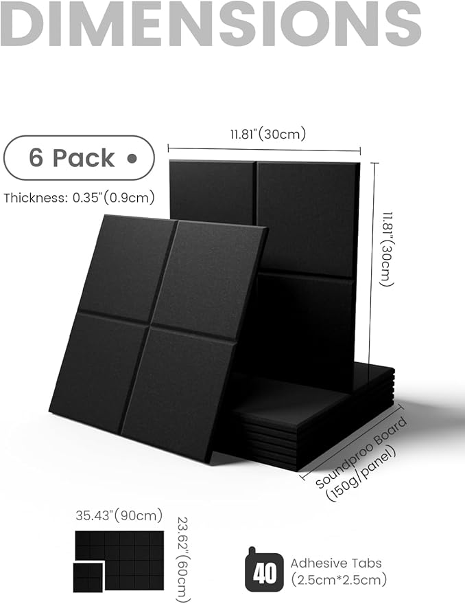 Large Felt Bulletin Board 36"x24", 6-Pack 4-Compartment Wall Organizer, Cork Board Alternative with 60 Removable Adhesive Tabs, Modular Felt Panels for Home Office, Classroom and Study-Black