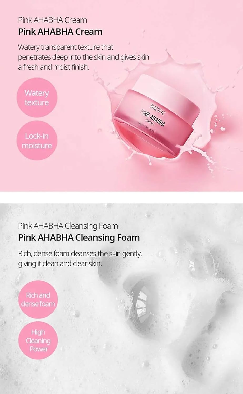 Nacific Pink AHA BHA Kit (Cleansing Foam, Toner, Serum, Cream) Travel Size Skin Care Set