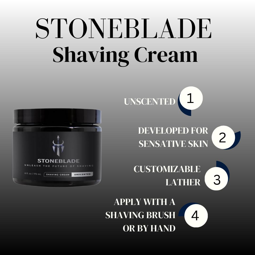 Unscented Shaving Cream for Men – Luxury Lather for Sensitive Skin, Brush or Hand Application, TSA Travel Size (6 fl oz / 170 mL)