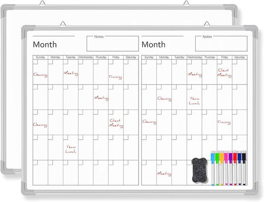 Lincia 36" x 12" Magnetic Horizontal 2 Month Dry Erase Calendar for Wall Undated Horizontal Dry Erase Wall Calendar Planner Aluminum Frame Whiteboard Calendar for Home Office Projects Wall Fridge