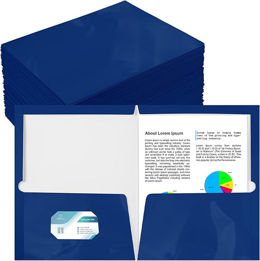 Yeaqee 100 Pack 2 Pockets Glossy Laminated Paper Folder First Day of School Presentation Folder Letter Size Two Pocket File Portfolio Holder Back to School Items Bulk for Teacher Office (Blue)