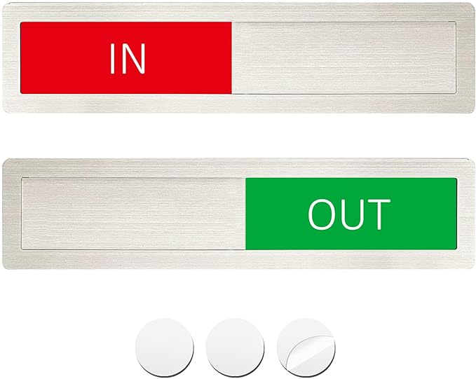In or Out Sign,In Out Door Signs for Office Home,Slider Door Indicator Tells Whether In or Out, 7'' x 1.5'' - Stainless Steel,Silver