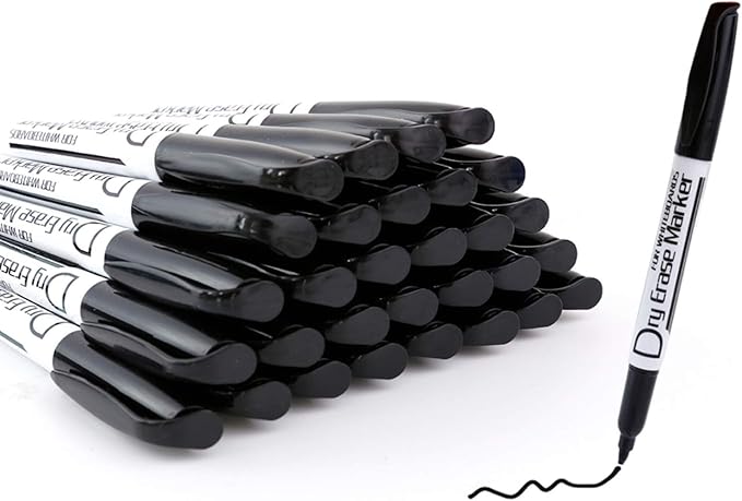 Volcanics Black Dry Erase Markers Low Odor Fine Whiteboard Markers Thin Box of 30