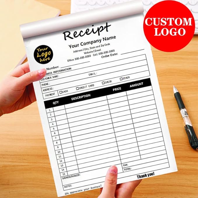 Personalized Invoice Book Custom 2 Part/3 Part Receipt Book Quote Estimate Order Forms Carbonless Form with Your Company Name Logo Address,2-10 Books (Style 14)