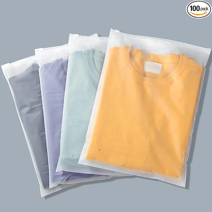 Svaldo Plastic Bags for Hoodies, 100 Pcs 14x18 Inch Frosted Plastic Zip Bags for Clothes Business Selling Shipping, with Vent Hole & Resealable Ziplock, 3 Mil