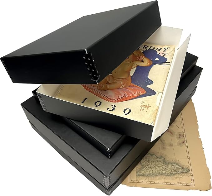 Lineco 13x19 Black Museum Storage Box, Removable Lid and Drop Front Design, 13.5 x 19.5 x 3 in Archival with Metal Edge, For Picture Longevity, Photos, Document, Crafts, Paper Art Print