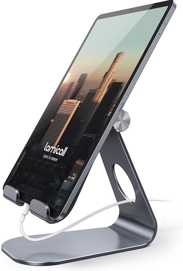 Lamicall Tablet Stand Adjustable, Tablet Stand : Desktop Stand Holder Dock Suitable to New iPad 2017 Pro 9.7, 10.5, Air Mini 2 3 4, Kindle, Nexus, Accessories, Tab, E-Reader, (4-13 inch) - Gray