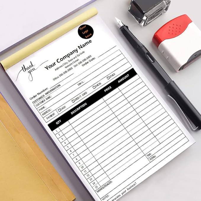 Personalized Invoice Book Custom 2 Part/3 Part Receipt Book Quote Estimate Order Forms Carbonless Form with Your Company Name Logo Address,2-10 Books (Style 11)