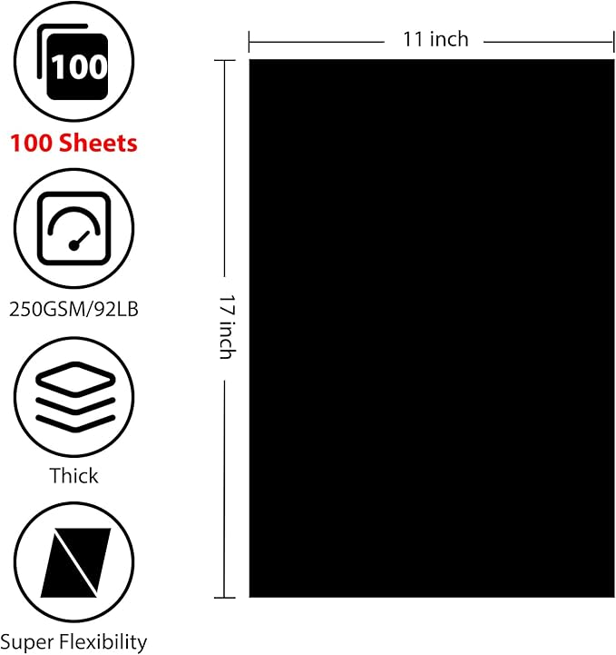 OcePor 100 Sheets Black Cardstock 11” x 17”, 92lb/250gsm Card Stock, Thick Card Stock Paper, Heavy Cardstock Paper for Printer, Resume, Scrapbooks, Art, Crafts, Business Cards
