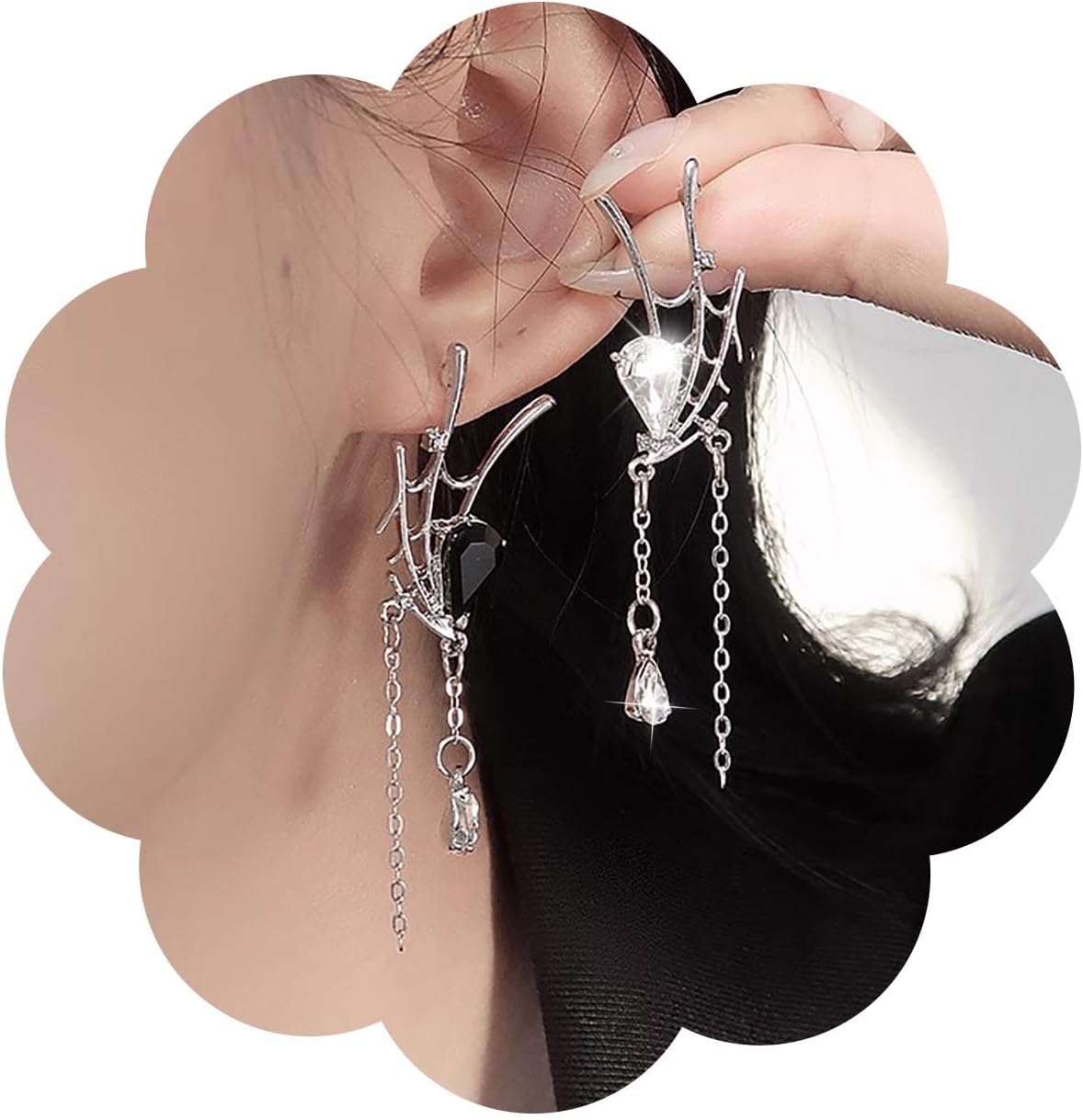 Gothic Spider Web Drop Earrings Teardrop Crystal Dangle Earrings Silver Long Cz Chain Earrings Spiderweb Halloween Earrings Jewelry for Women