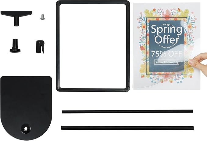 Sign Holder, 8.5 x 11 Inch Sign Stand with Adjustable Height Snap Open, Reusable Sign Stands for Display Advertising Business Signage, Vertical and Horizontal Two View Modes (Black, 12 Pack)