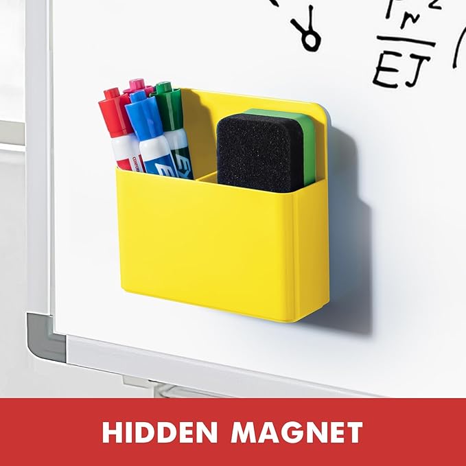 BEYGORM 2 Pack Plastic Magnetic Pen Holder for Refrigerator, Dry Erase Marker Holder for Whiteboard，Magnet School Locker Organizer Accessories, Pencil Cup, Pen Caddy, Classroom Organization(Yellow)