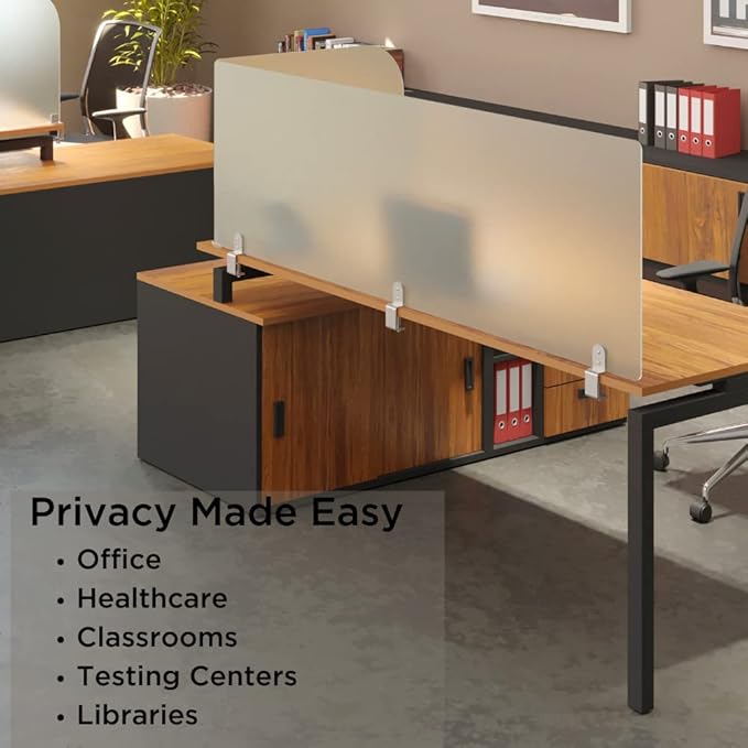 Desk Divider for Students and Desk Privacy Panel. Office Partitions and Ideal Cubicle Light Shield. Frosted Acrylic Clamp-on Desk Partition - 17” W x 18”H Divider