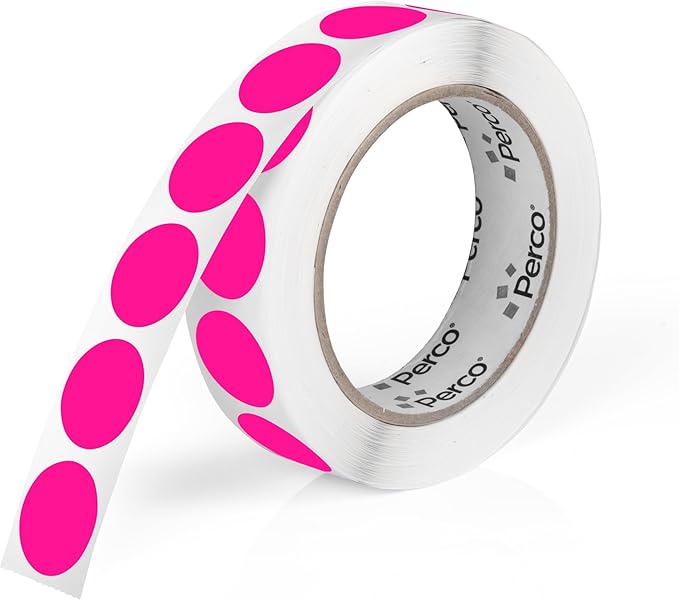 Perco Fluorescent Pink 1-Inch Round Circle Dot Sticker Labels with Easy Peel Perforation - 1,000 Labels per Roll - Strong Adhesion, Vibrant Colors for Organizing, Crafting & More - Made in USA