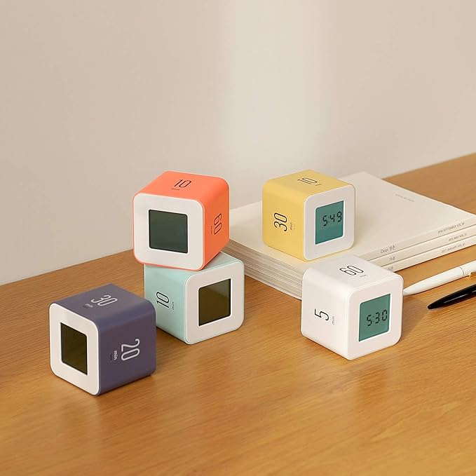 mooas Multi Clock Time Cube Timer (Coral), Alarm & Backlight Desk Productivity for ADHD Kids Classroom Study, Kitchen, Cooking, Desk, Office, Time Management 10,30,50,60 min Timer Various Setting