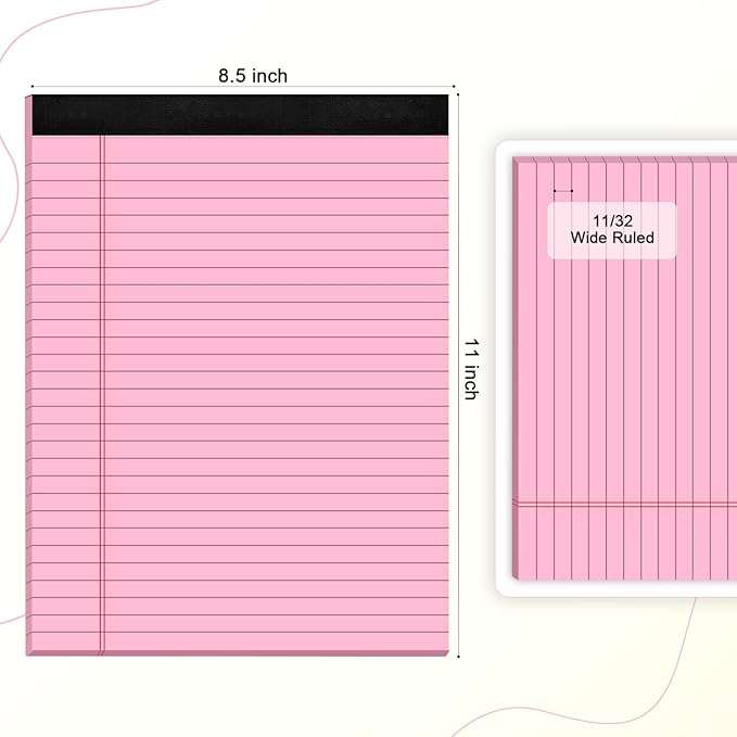 AILZFEI Colored Legal Pads 8.5 x 11 Note Pads 8.5x11 inch, Wide Ruled Clear Print Writing Pads 30 Sheets/Pad, 20lb Colored Paper, Perforated Notepad with Sturdy Back (3 Pads)