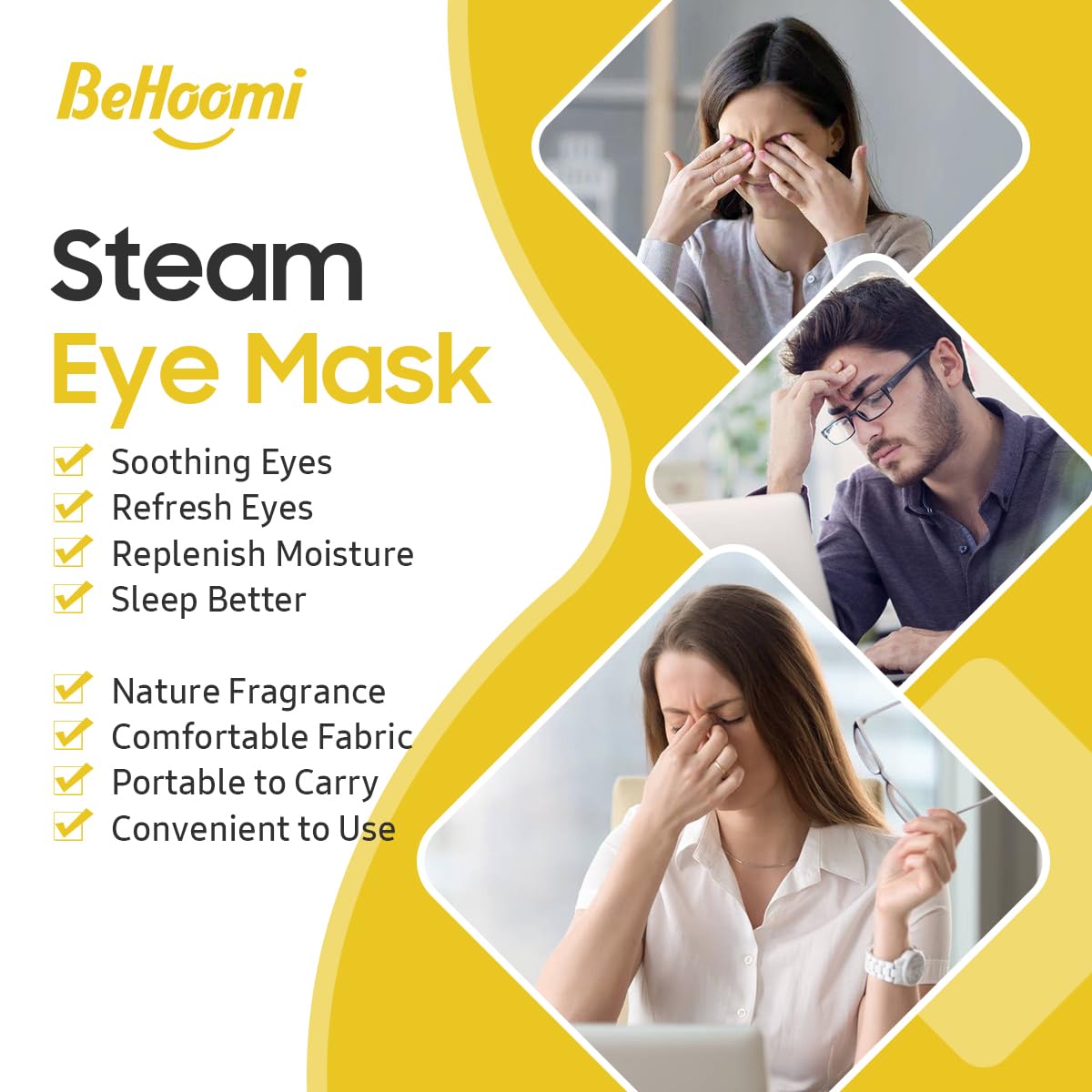 Steam Eye Mask, 10 Packs Heated Eye Mask, Self Heating Disposable SPA Warm Compress for Eyes Sleep Mask, Soothing Moist Heat Eye Masks, Travel Essentials & Relaxation Gifts (Chamomile Scent)