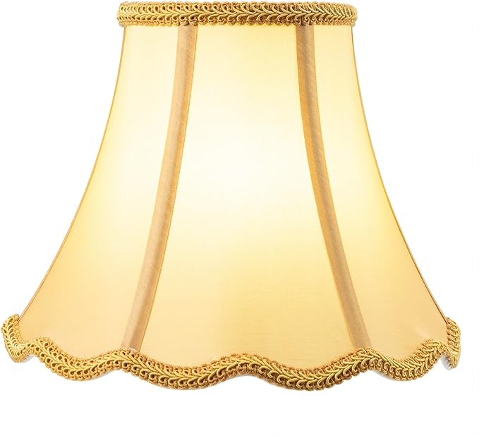 Bell Lamp Shade, Saangseon Scalloped Gold Fabric Lampshade Replacement, Softback, 5'' Top x 10'' Bottom x 8.3'' Slant Height x 8'' Vertical Height, Lamp Harp Included