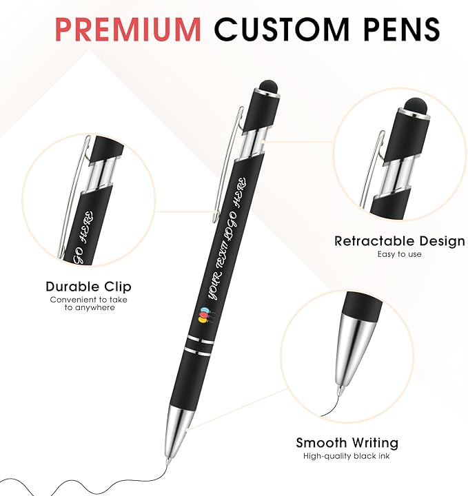 ENOMY Personalized Pens Bulk Free Engraved with Logo/Name/Message Black Ink Custom Pens Customized Stylus Ballpoint Pens Ideal Gifts for Business Anniversary (200)