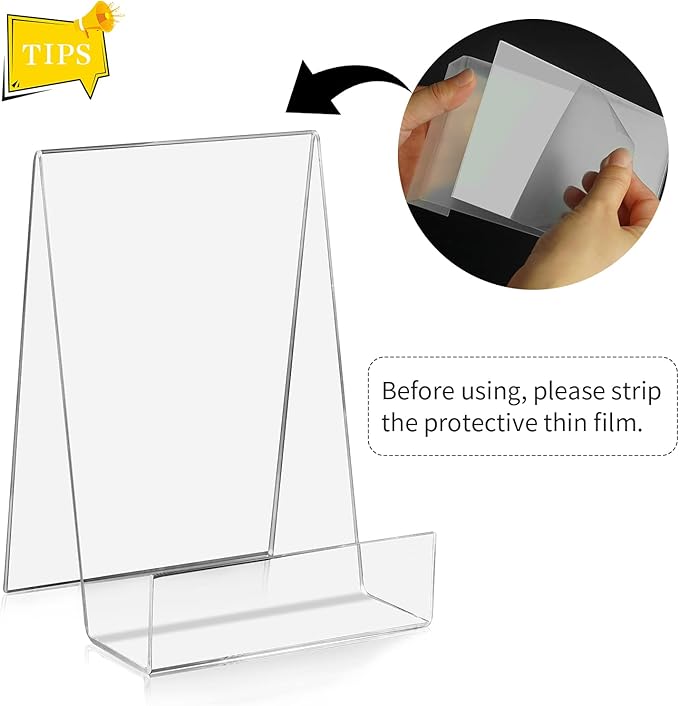 ZOEY Acrylic Book Stand with Ledge Clear Display Easels Plate - 10 Pack Book Holder Easel Stand for Books Display, Music Sheets, Artworks, CD, Tablet Holder (5Large+5Small)